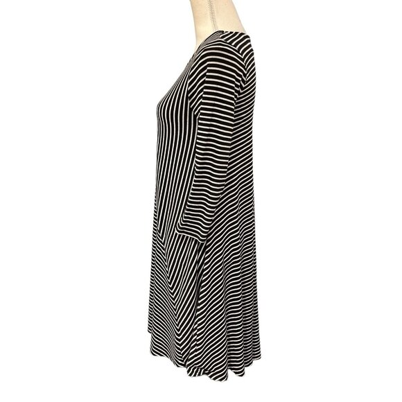 Anthropologie Puella Miter Dress Women S Black White Striped Ribbed Knit Stretch - Picture 2 of 9
